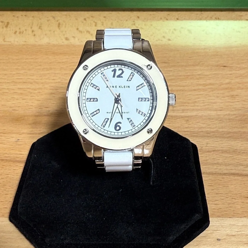 Anne Klein Silver-Tone Men's Watch with White Accents Y2K